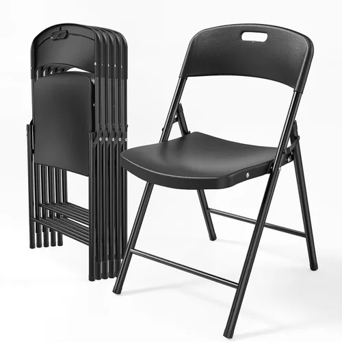 Miniatura 12 de Bonnlo Paquete de 2 sillas plegables de plástico negro, asiento portátil con marco de acero resistente para uso en interiores y exteriores, perfecto