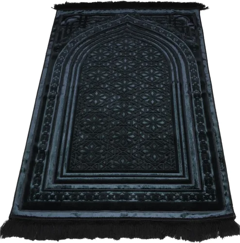 Miniatura 17 de Modefa Alfombra de oración de terciopelo de lujo con cuentas de oración, suave y elegante, alfombra musulmana turca Janamaz Sajada para hombres