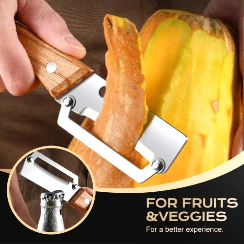 Miniatura 8 de Pelador de verduras multifuncional para cocina, mango de madera y abridor de botellas con hoja de acero inoxidable ultra afilada, para verduras o 2