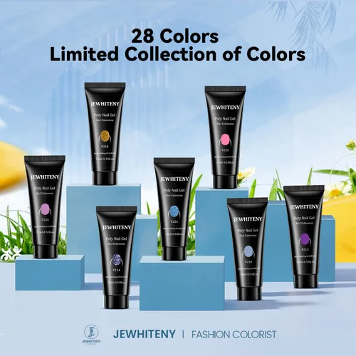 Miniatura 2 de JEWHITENY Juego de gel para uñas de polivinilo de 28 colores - 15ml tonos desnudo, rosa, marrón, negro, gris, azul, amarillo para manicura francesa