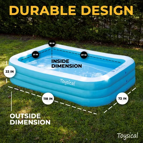 Miniatura 4 de Toysical Piscina inflable para niños y adultos con bomba de 118 x 72 x 22 pulgadas, más duradera que otras piscinas inflables para adultos, incluye