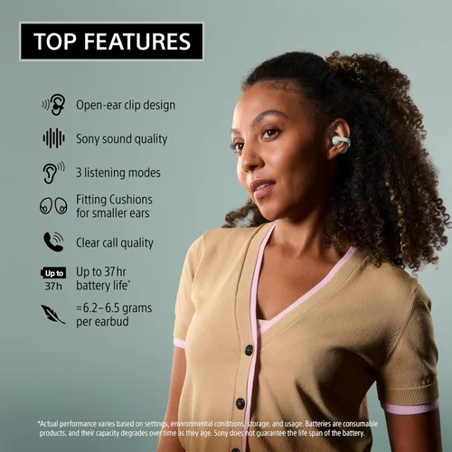 Miniatura 3 de Sony LinkBuds Clip Open-Ear Auriculares verdaderamente inalámbricos, ajuste cómodo y seguro, diseño ligero de clip, controles táctiles, conciencia
