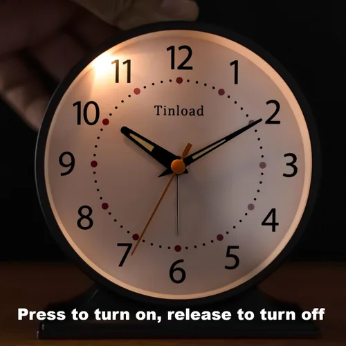 Miniatura 7 de Tinload Reloj despertador analógico retro antiguo de 4.5 pulgadas, pequeño reloj silencioso de mesita de noche con luz manual, funciona
