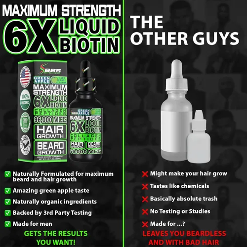 Miniatura 6 de Péptidos de colágeno de biotina líquida para el crecimiento y engrosamiento de la barba, suplemento de crecimiento de barba y cabello para hombres