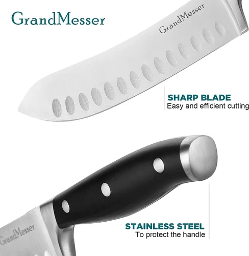 Miniatura 5 de Cuchillo de carnicero, cuchillo de punta redondeada de 7 pulgadas, forja de acero inoxidable alemán de alto carbono, mango ergonómico ABS triple
