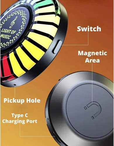 Miniatura 9 de Luz de ritmo de control de sonido magnético RGB para automóvil, lámpara de recogida activada por voz con fuerte atracción magnética, luz LED