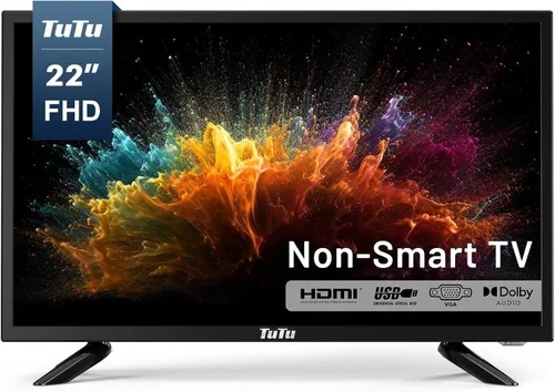 TuTu TV LED de 22 pulgadas, TV de pantalla plana FHD 1080P con audio Dolby con HDMI, USB, VGA, RCA, TV o monitor no inteligente para habitación,