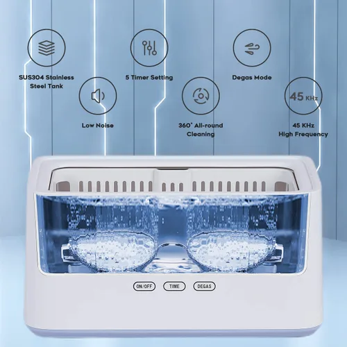 Miniatura 5 de Máquina Limpiadora de Joyas Adiding, 1000mL (33.8oz) Limpiador Sónico de Retenedor y Anillo con 5 Modos de Tiempo y Función de Desgasificación Azul