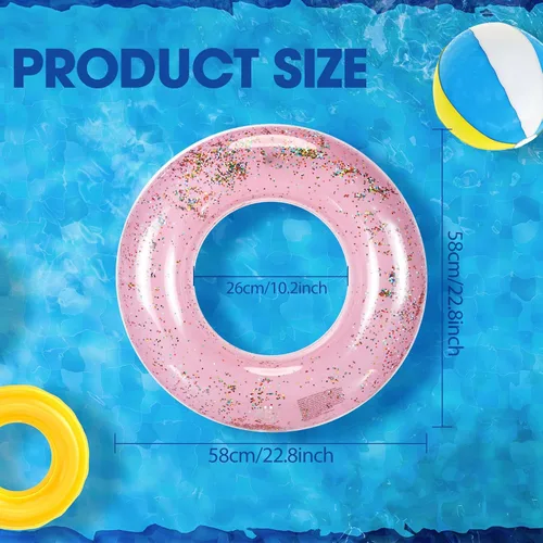 Miniatura 2 de Wettarn Flotadores inflables para piscina, juguetes para niños, tubos de natación para niños, tubos de piscina con lentejuelas con purpurina Rosa