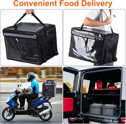 Miniatura 7 de PATIKIL Bolsa aislada para pizza XXXL, bolsa térmica de 19.7 x 15 x 15 pulgadas con divisor, bolsa térmica de catering para alimentos Negro