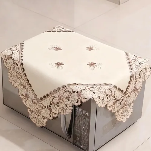 Miniatura 22 de Juego de 4 manteles individuales bordados con flores rosas, 17 x 11 pulgadas, rectangulares, clásicos, de encaje, beige, decoración del hogar