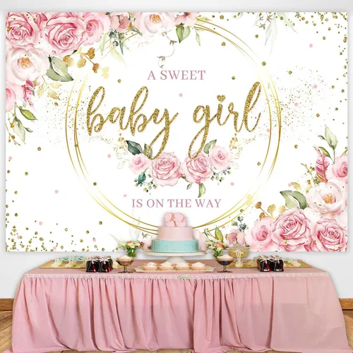 Miniatura 2 de Sensfun Telón de fondo floral con texto en inglés "It's a Girl" para baby shower con texto en inglés "A Sweet Baby Girl is On The Way