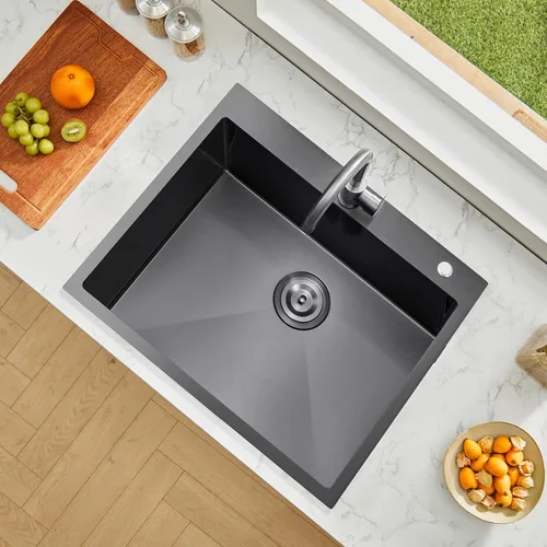 Miniatura 8 de VEVOR Fregadero de cocina empotrado de 25" con profundidad de 9" Fregadero de cocina de montaje superior de un solo tazón Fregadero de acero