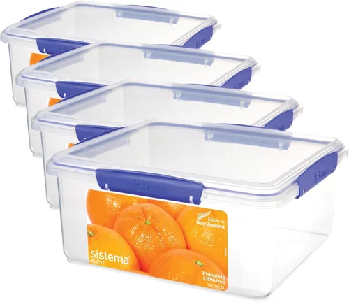 Miniatura 8 de Sistema KLIP IT Recipiente para almacenar alimentos, 5 L, hermético y apilable, sin BPA, transparente con sujetadores azules