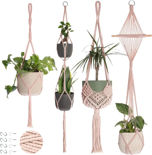 Miniatura 12 de Nook Theory Paquete de 4 Colgadores de Macramé para Plantas con 8 Ganchos - Macetas Colgantes para Plantas de Interior, Colgadores de Macramé Boho