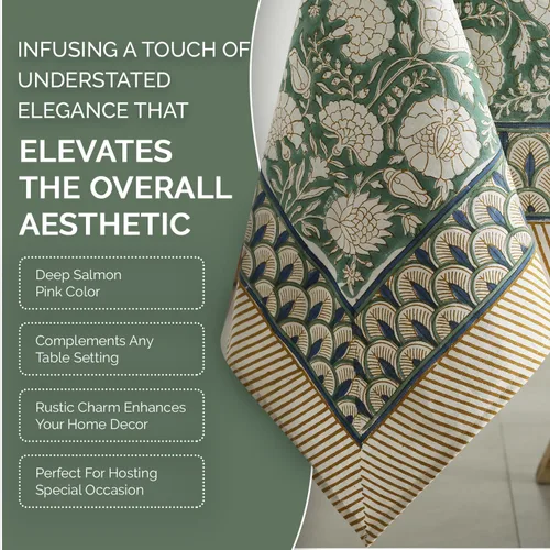 Miniatura 5 de Labhanshi Mantel redondo de 108 pulgadas con estampado de bloques de mano indio, 108 pulgadas, 10 plazas y rectangular, 60 x 90 pulgadas, mantel