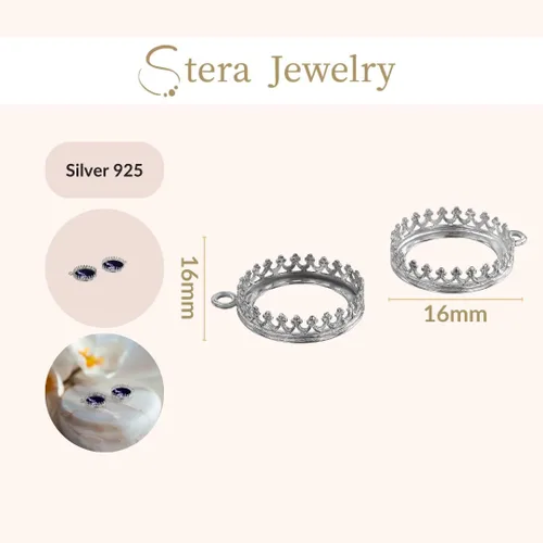 Miniatura 3 de Stera Jewelry Corona redonda de bisel de plata de ley 925 de 0.472-0.709 in con fornituras de bucle