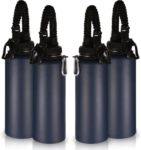 Miniatura 35 de Volhoply Botellas de agua aisladas en paquete de 2, 40 onzas, botella deportiva de acero inoxidable con asa de paracord y tapa con boquilla, taza