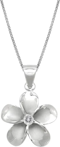 Honolulu Jewelry Company Collar con colgante de plata esterlina CZ Plumeria Flower Nature con cadena de caja de 18 pulgadas, Metal, Circonia cúbica