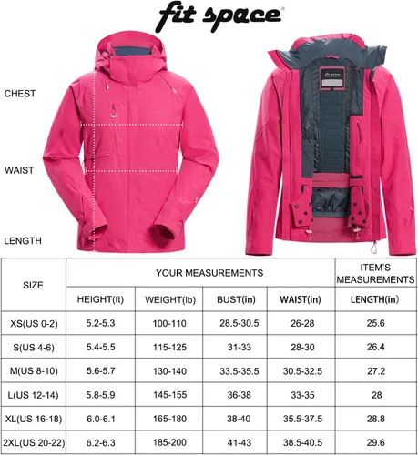Miniatura 7 de fit space Abrigo de esquí de invierno para mujer, chaqueta con capucha para snowboard, deportes