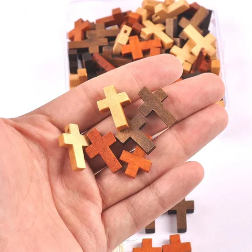 Miniatura 5 de NERRECEAB 100 piezas de cuentas cruzadas decoraciones de madera adornos colgantes joyería regalos niños madera suministros de manualidades