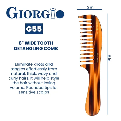 Miniatura 3 de Giorgio Peine de dientes anchos G55 para desenredar el cabello mojado, peine para desenredar el cabello de grosor fino a medio, peines
