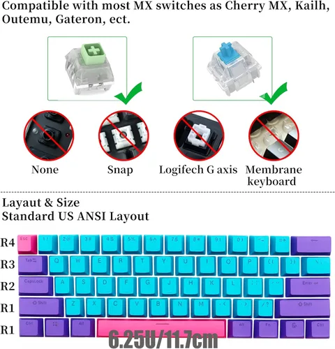 Miniatura 5 de GTSP 61 Teclas 60 Por Ciento, Teclas Ducky One 2 Mini para Teclado Mecánico Perfil OEM RGB PBT Set de Teclas con Extractor de Teclas para Cherry MX
