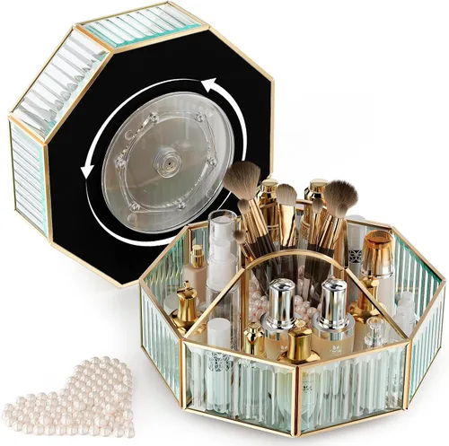 Miniatura 7 de CoralHouse Organizador de maquillaje giratorio de 360° con soporte para brochas de maquillaje para encimera, almacenamiento de baño, cuidado