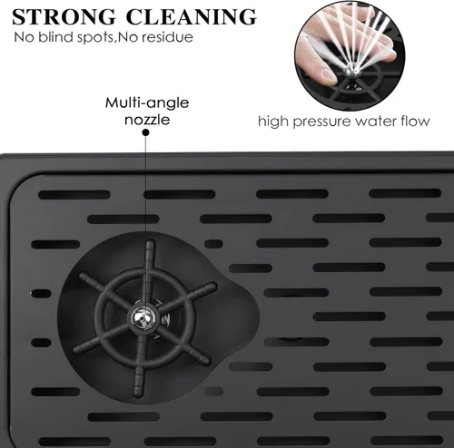 Miniatura 4 de Enjuagadoras de jarra, lavadora de jarra, lavadora y aerosol, bandeja de drenaje y goteo, lavabo de vidrio de barra de acero inoxidable 304, Negro