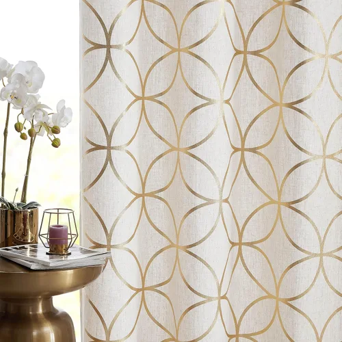 Miniatura 8 de SXZJTEX Cortinas de lino dorado para sala de estar, cortinas bohemias étnicas tribales geométricas celestiales con filtro de luz de 63 pulgadas
