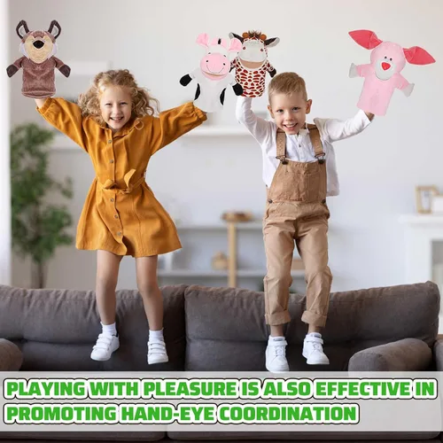 Miniatura 4 de Hiboom 20 marionetas de mano de animales para niños, marionetas de mano con boca de trabajo, juguete de peluche de animales de peluche de león