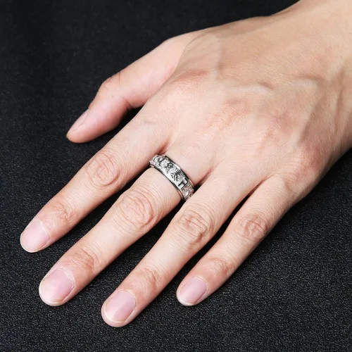 Miniatura 5 de Anillo de boda HZMAN de acero inoxidable, con mantra budista tibetano Om Mani Padme Hum, de 8MM