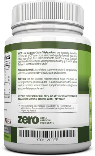 Miniatura 3 de NutriONN Aceite MCT, 3000 mg por porción, 180 cápsulas blandas, hecho de cocos 100% orgánicos, sin OMG, prensado en frío, cápsulas aptas para paleo