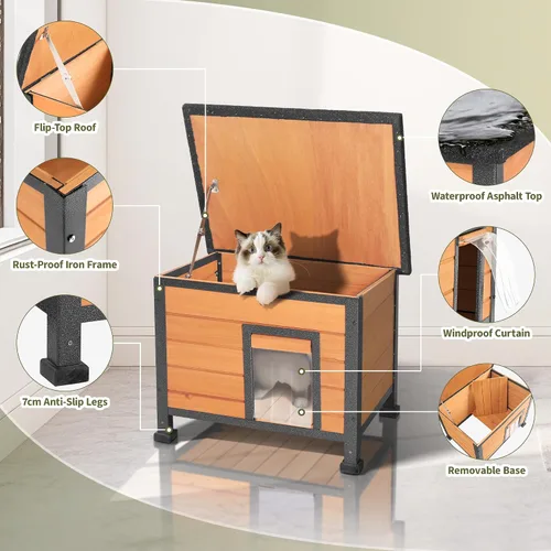 Miniatura 2 de Casa para gatos al aire libre, casa para gatos al aire libre, resistente a la intemperie, techos de asfalto abiertos, casa para gatos para gatos