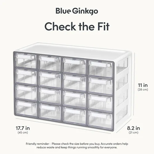 Miniatura 2 de Blue Ginkgo Gabinete mediano de 16 cajones, organizador transparente apilable para hardware, cuentas, ladrillos de plástico, oficina y Gris