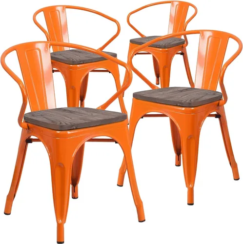 Miniatura 10 de Flash Furniture Silla de metal negro con asiento y brazos de madera