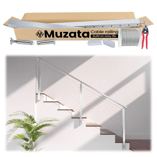 Muzata Kit completo de barandilla de cable de montaje lateral de 3 pies a 6 pies 6 pulgadas para escaleras, sistema de barandilla de cable cepillado