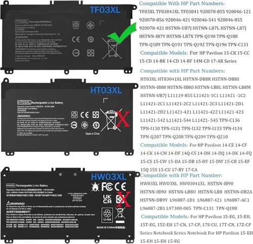 Miniatura 3 de TF03XL - Batería de repuesto para HP Pavilion X360 920070-855 14M-CD0001DX 14M-CD0003DX 15-CC 15-CD 14-BF 15-CC0XX 15-CC1XX 15-CD0XX 15-CC123CL