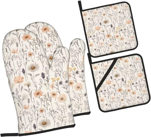 Miniatura 24 de Manoplas de horno y soportes para ollas, arte de mármol blanco y dorado, juego de 4 guantes de cocina resistentes al calor, antideslizantes