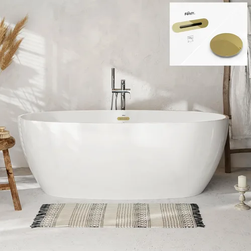 Miniatura 31 de FerdY Tahiti - Bañera independiente de 67" con forma ovalada elegante, bañera aislada de doble pared brillante con color blanco, con centro
