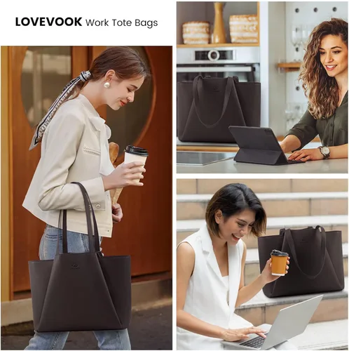 Miniatura 2 de LOVEVOOK Bolso de hombro para portátil para mujer - Bolso de 15.6 pulgadas de cuero sintético con cartera, bolso de oficina de gran capacidad