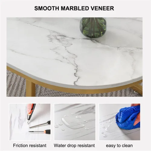 Miniatura 6 de Mesa Marble Oval Coffee Table Nordic Creative Metal Side Table Fashion Wrought Iron Center Table w/Metal e Home Living Room Furniture Black