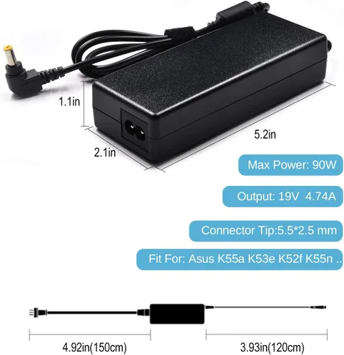 Miniatura 2 de Cargador adaptador para portátil de 90 W compatible con Asus K52F K53E K55A K55N U56E X550 X550CA X550L X550LA X551C X551CA X551M X551MA X551MAV