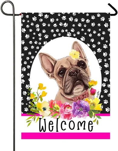 Bandera de jardín con estampado de pata de Best of Breed en crema de bulldog francés