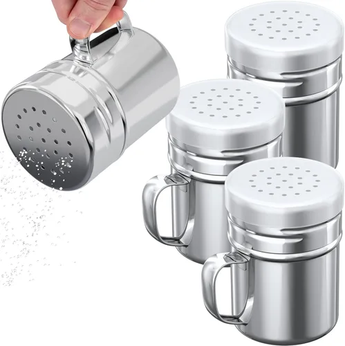 CUSINIUM Cocteleras de dragado de sal y pimienta de acero inoxidable de 6 onzas, con tapa de plástico, con asa, paquete de 4