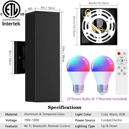 Miniatura 6 de KIZON Luces de pared inteligentes para exteriores RGBCW que cambian de color, moderno aplique de atardecer a amanecer, iluminación de arriba