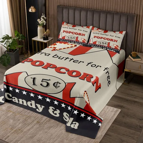 Miniatura 33 de Homewish Theater Cinema Poster Quilt Sets Twin Size,Retro Movie Bedspread Coverlet 2Pcs for Kids Girls Boys Room Decor,Popcorn Quilts Set Movie