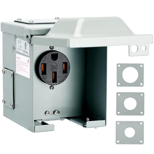 RVGUARD Caja de toma de corriente de 50 amperios 125/250 voltios RV/EV, cerrada con cerradura resistente a la intemperie, panel de receptáculo