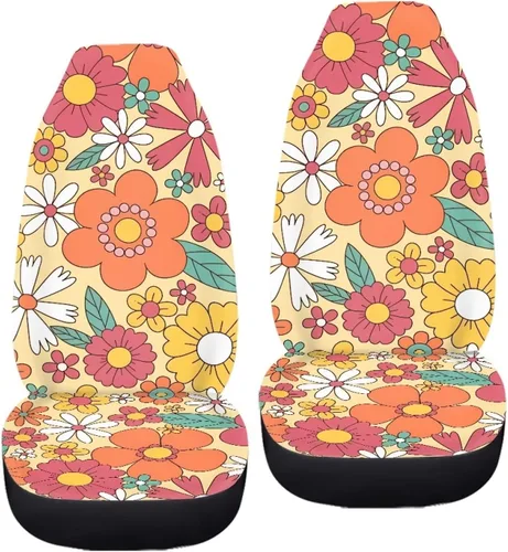 Miniatura 3 de Groovy Hippie Flower - Fundas de asiento de automóvil con diseño floral de los años 70 y 80 para asientos delanteros, paquete de 2 protectores