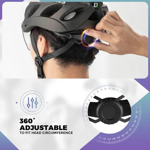 Miniatura 7 de ROCKBROS - Casco de bicicleta para hombres y mujeres adultos con ajuste sugerido de 58-65cm, gafas magnéticas desmontables y visera solar, ligero Ti